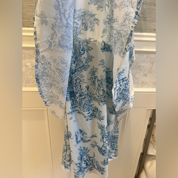 New XL 12 SHEIN vacay blue white toile strapless tiered dress shirred - Picture 13 of 17